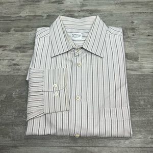 Armani Collezioni White, Taupe & Brown Stripe Dress Shirt 16.5 34/35